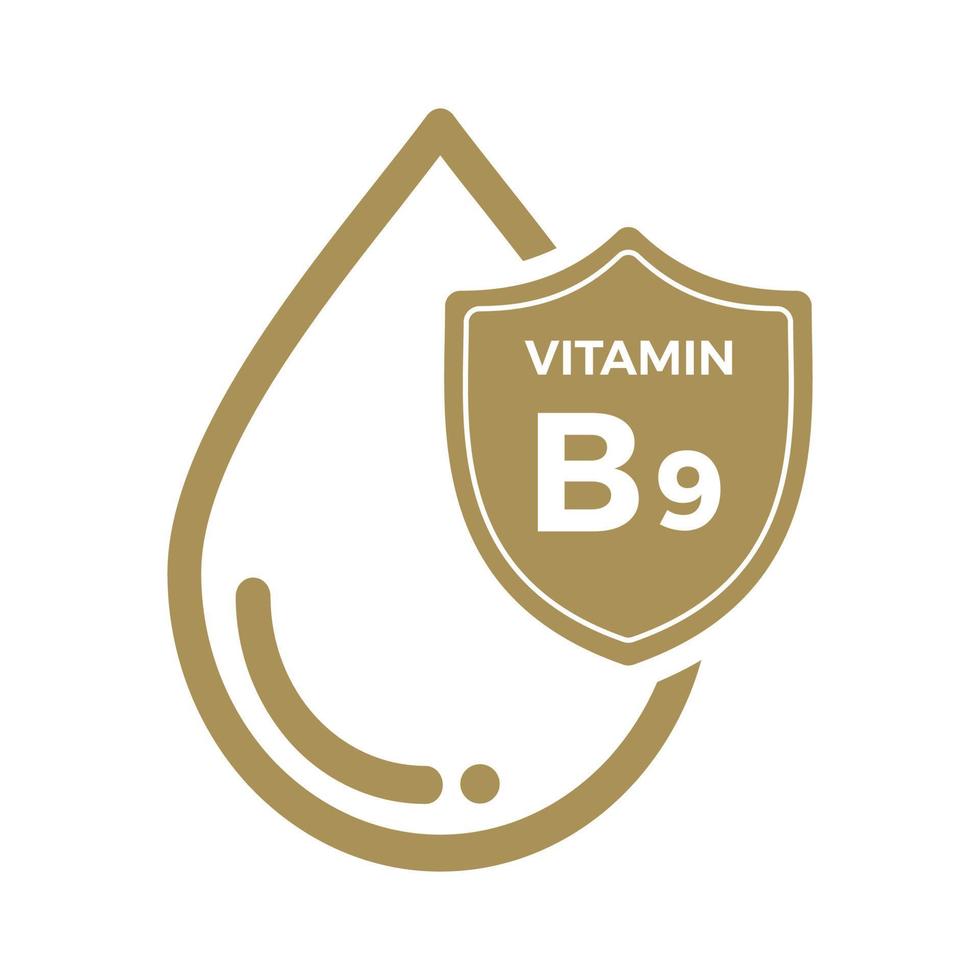 B9 Vitamin icon Logo Golden Drop, Complex drop. Medical background heath Vector illustration