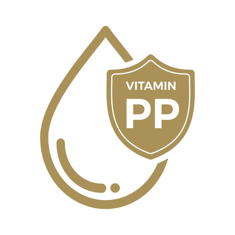 PP Vitamin icon Logo Golden Drop, Complex drop. Medical background heath Vector illustration