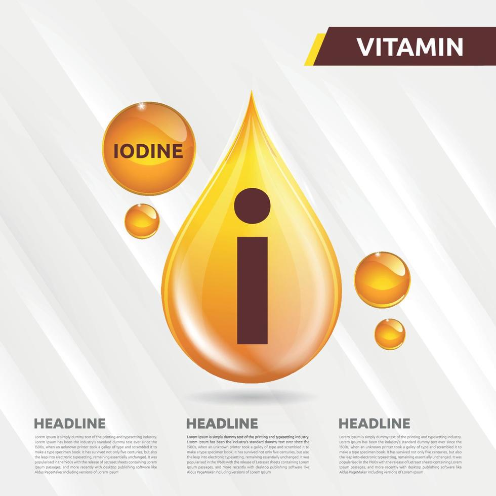 I Iodine icon Logo Golden Drop, Complex drop. Medical background heath Vector illustration