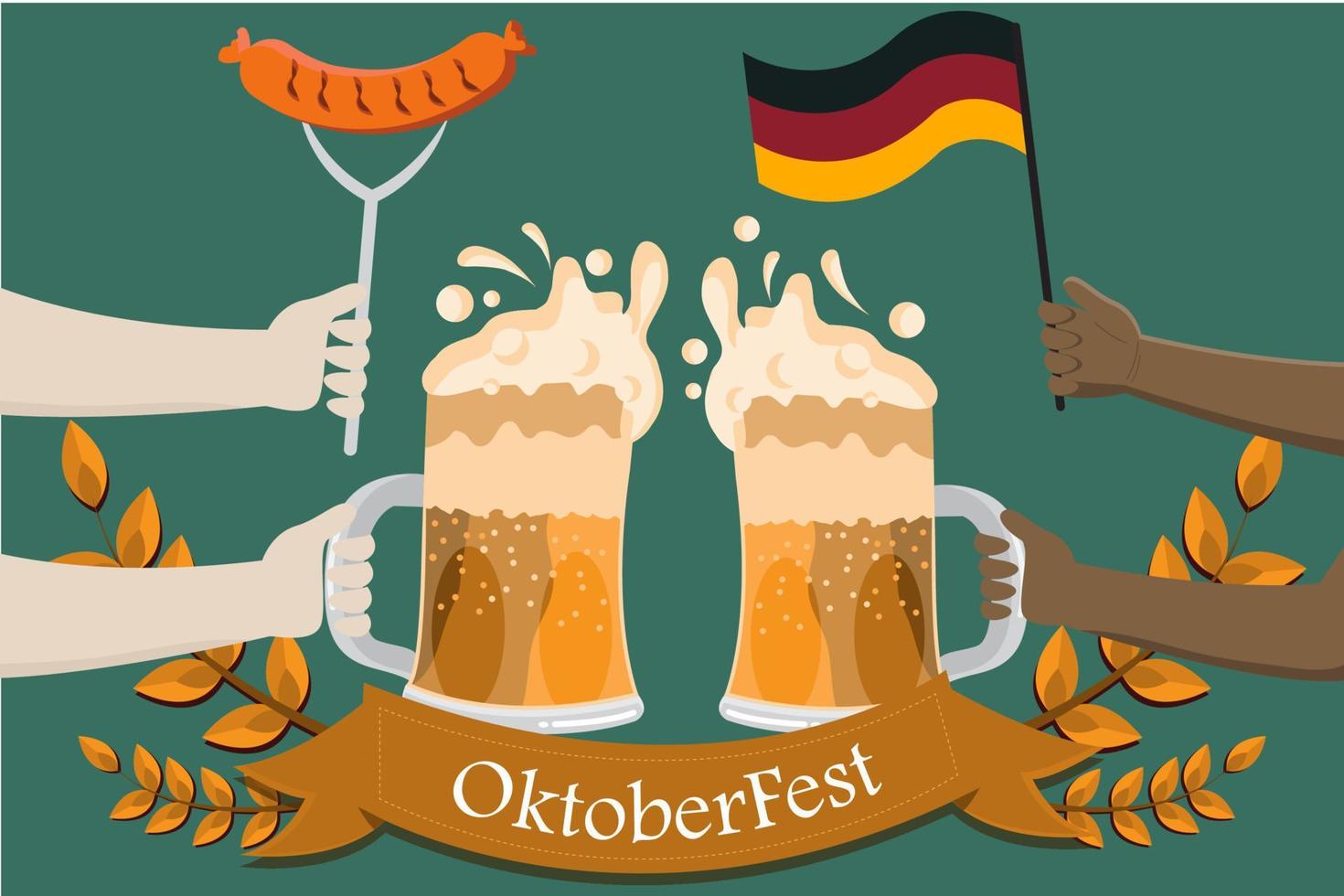 celebración del oktoberfest con cerveza y salchichas en alemania vector