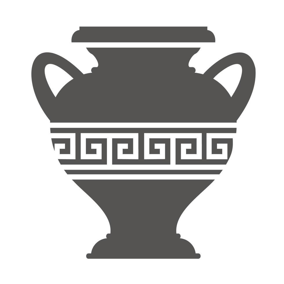 Greek vase silhouette. Ancient amphora and pot with meander pattern. Glyph illustration. Clay ceramic earthenware. Vector. vector