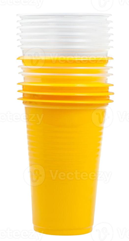 stack of yellow and transparent plastic cups photo