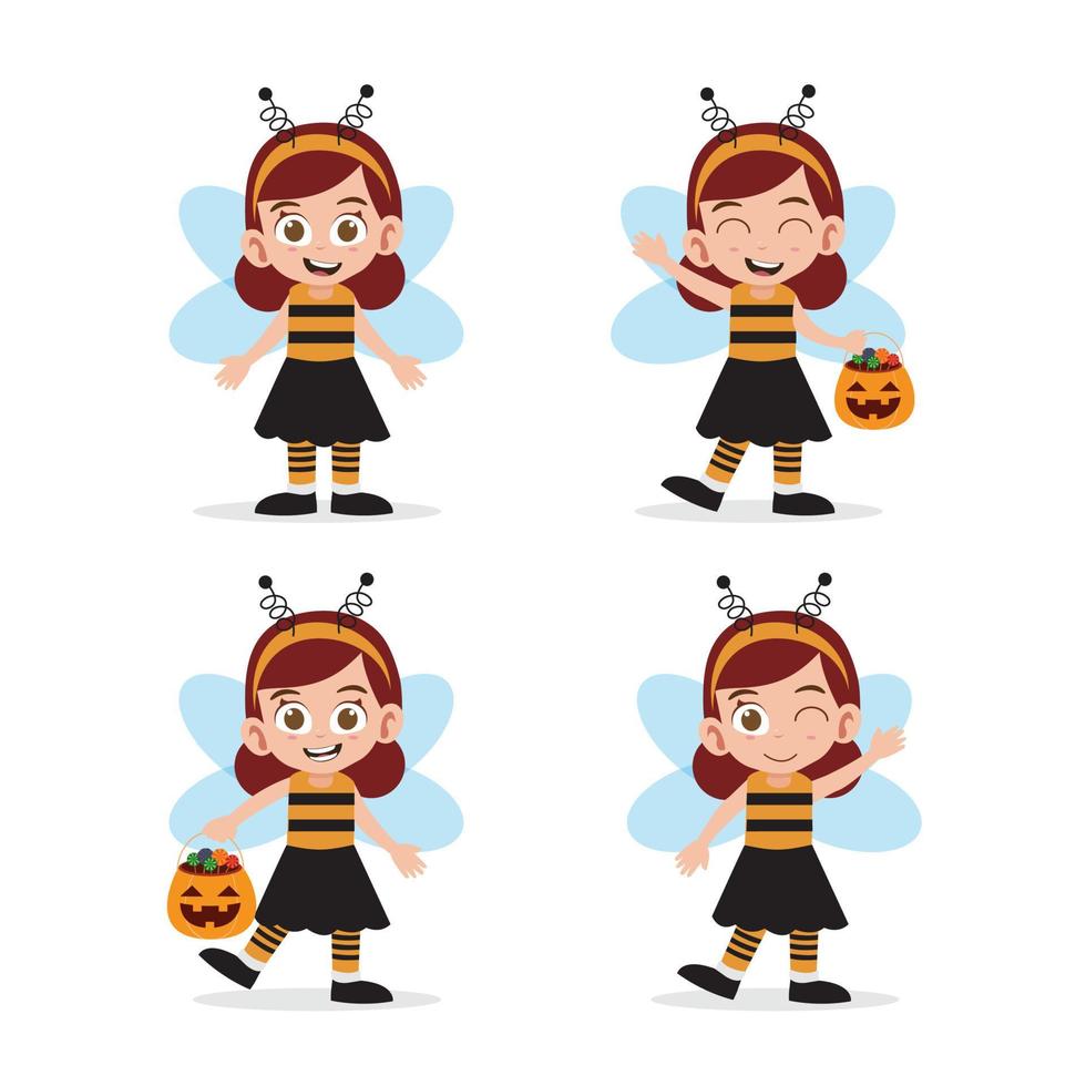 Cute Girl Wearing Bee Costume for Halloween Vector Illustration