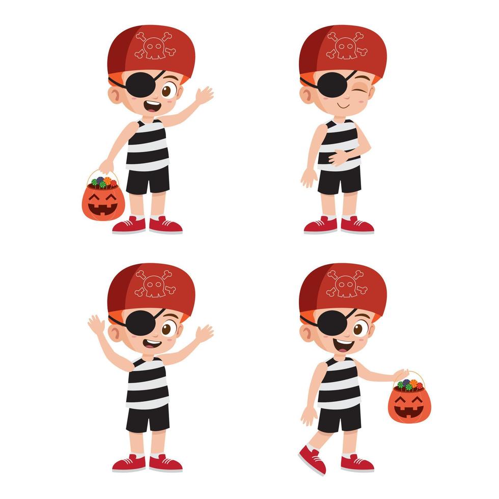 niño lindo con traje de pirata para vector de stock de halloween