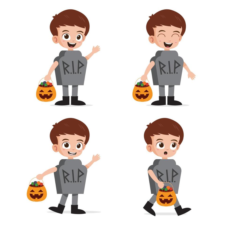 Cute Kid Wearing RIP Costume for Halloween Vector Illustration