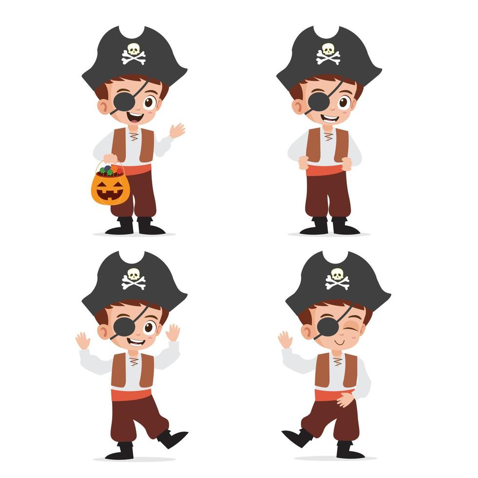 niño lindo con traje de pirata para la ilustración de vector de halloween