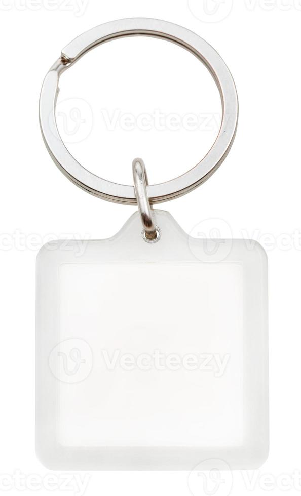 white plastic blank square keychain on ring photo