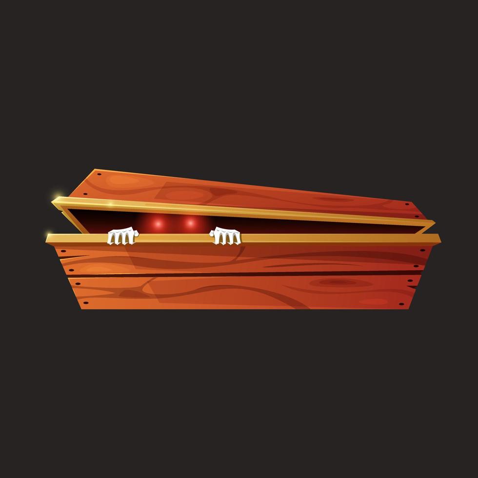 Cartoon wooden coffin. A dead man. Halloween. vector