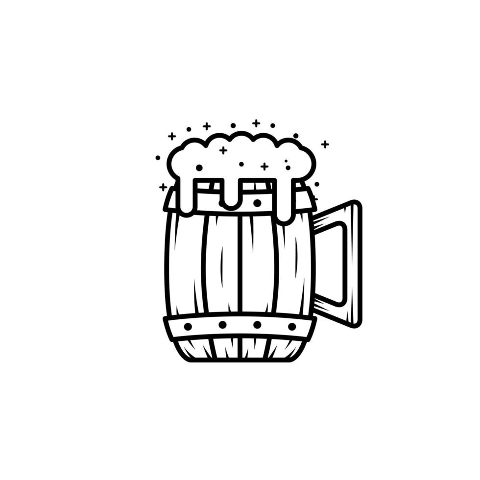 wooden mug icon with foam and soda on white background. simple, line, silhouette and clean style. black and white. suitable for symbol, sign, icon or logo vector