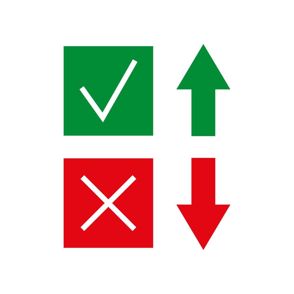 marca de verificación y marca cruzada con flecha hacia arriba y hacia abajo vector
