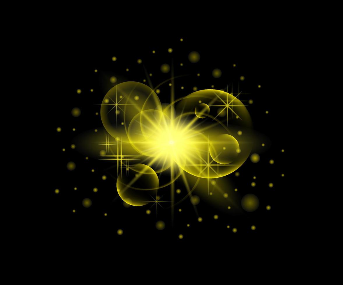 shining stars with glow effect and sparks vector illustration isolated on black background