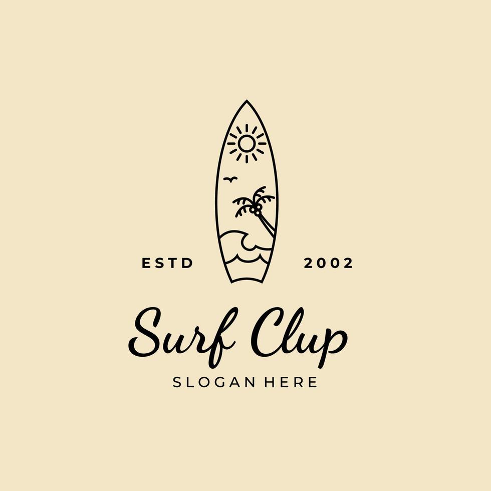 surfboard with surf club logo design vector illustration template