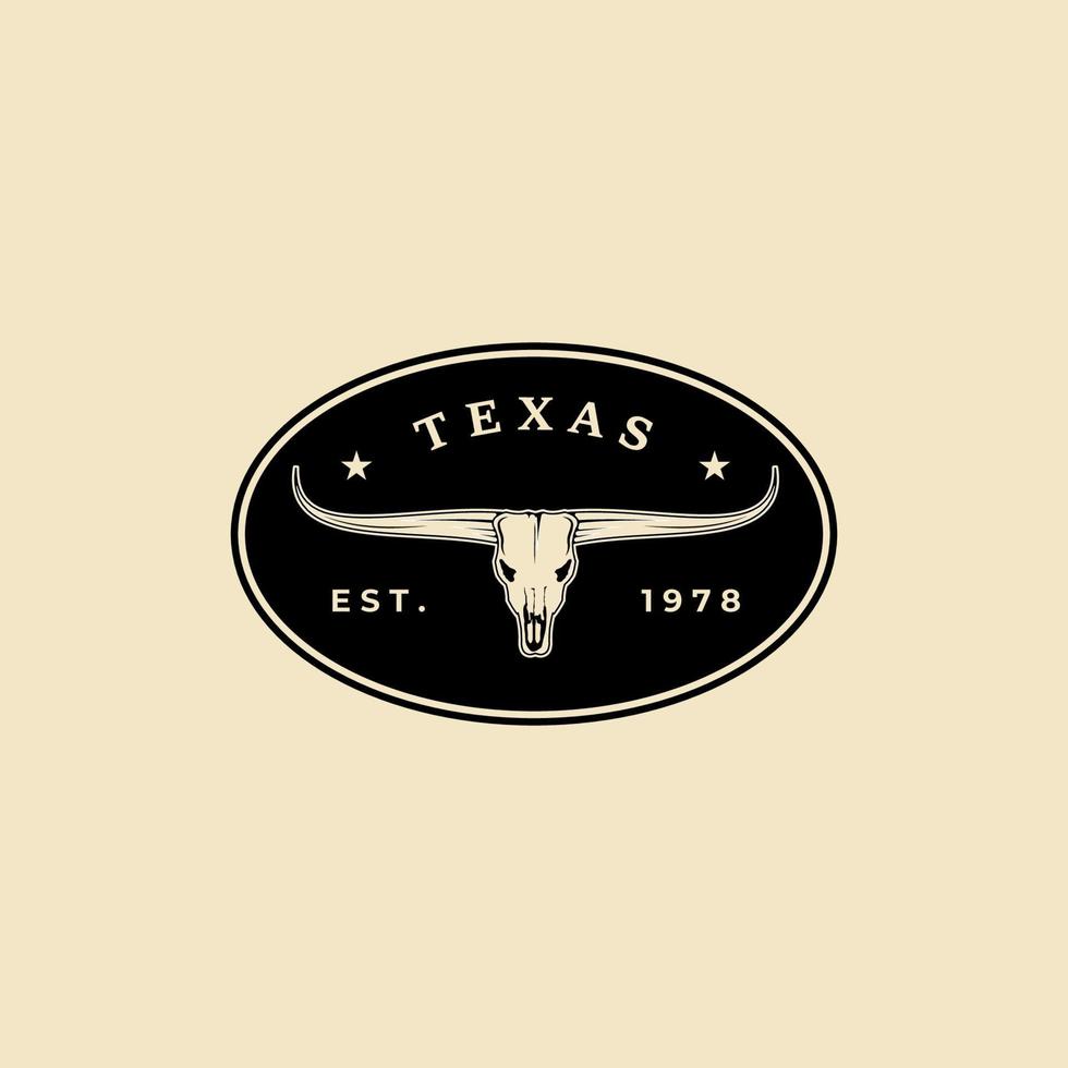 diseño de ilustración de símbolo de vector vintage de logotipo de insignia de cuerno largo de texas