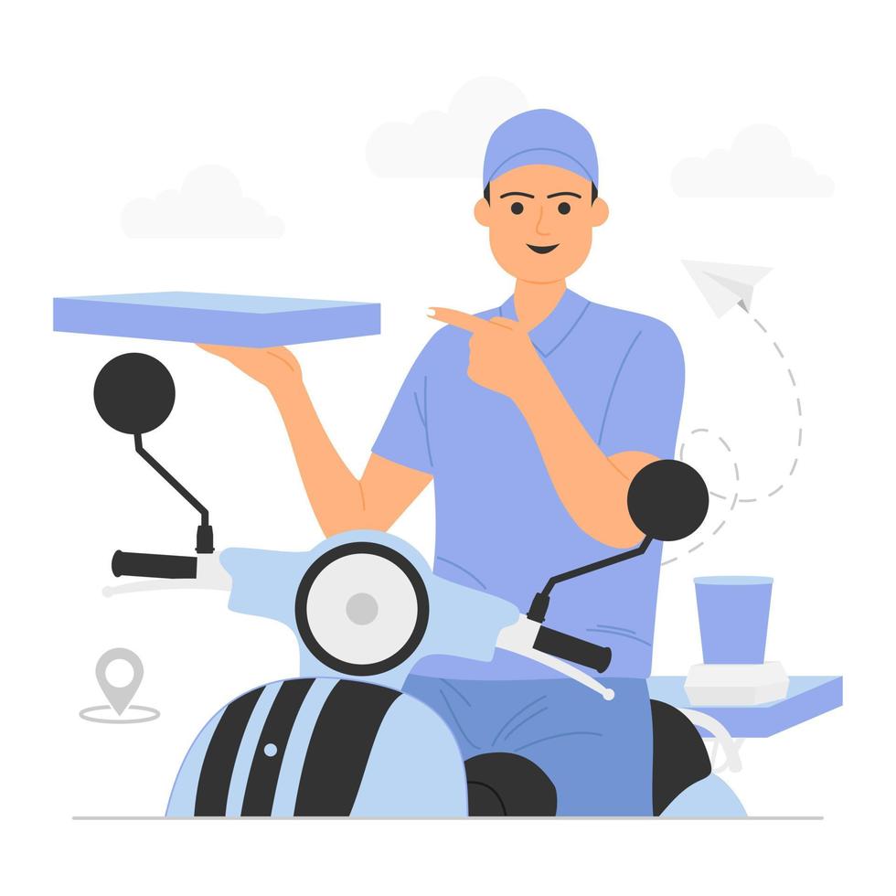 Food delivery man riding scooters illustration vector