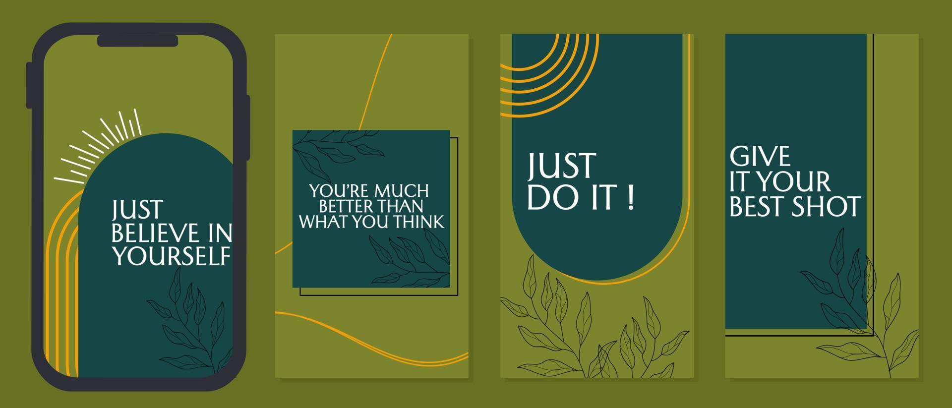 motivational quote design for social media stories. aesthetic green background for mobile apps vector