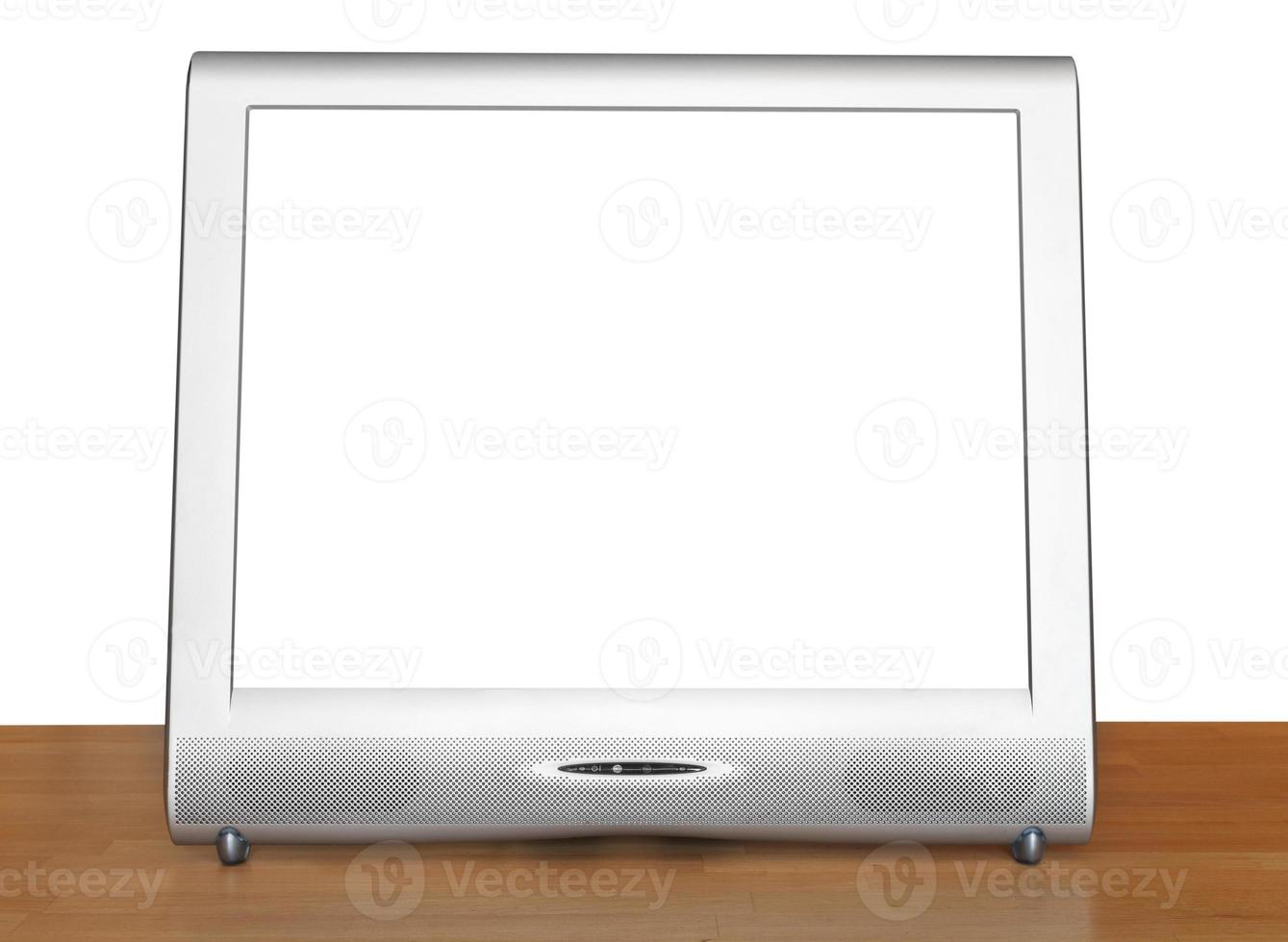 front view of silver TV set display on table photo