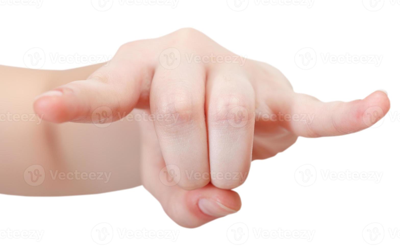vista frontal del signo del dedo de los cuernos - gesto de la mano foto