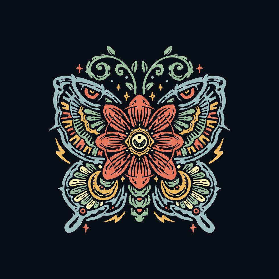 ejemplo colorido de la mariposa del estilo del tatuaje del vintage vector