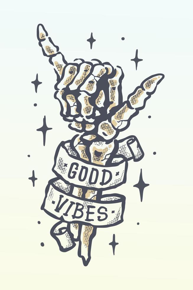 Good vibes skull hand vintage illustration vector