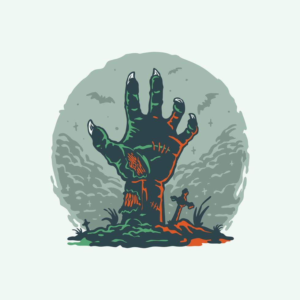 la ilustración de estilo vintage de mano zombie de terror vector