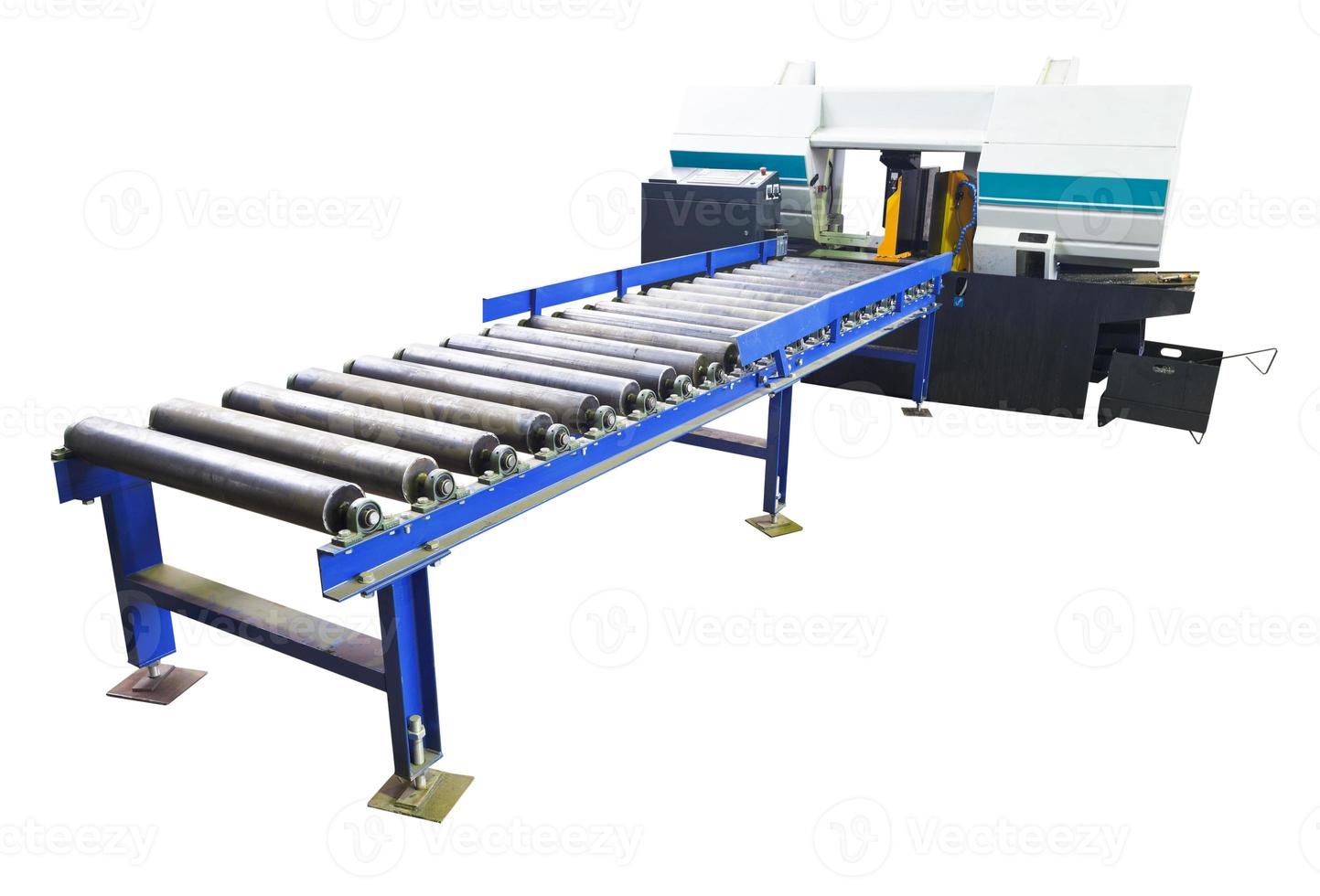 two-column band saw machine with feeder isolated photo