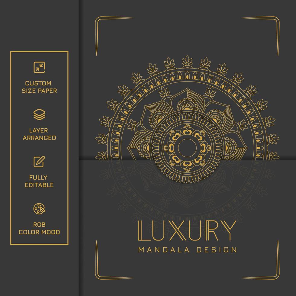 fondo adornado de mandala de oro de lujo para invitación de boda, portada de libro. arabesco islámico fondo pro vector. vector de patrón de ornamento redondo de mandala étnico. diseño de mandala decorativo.