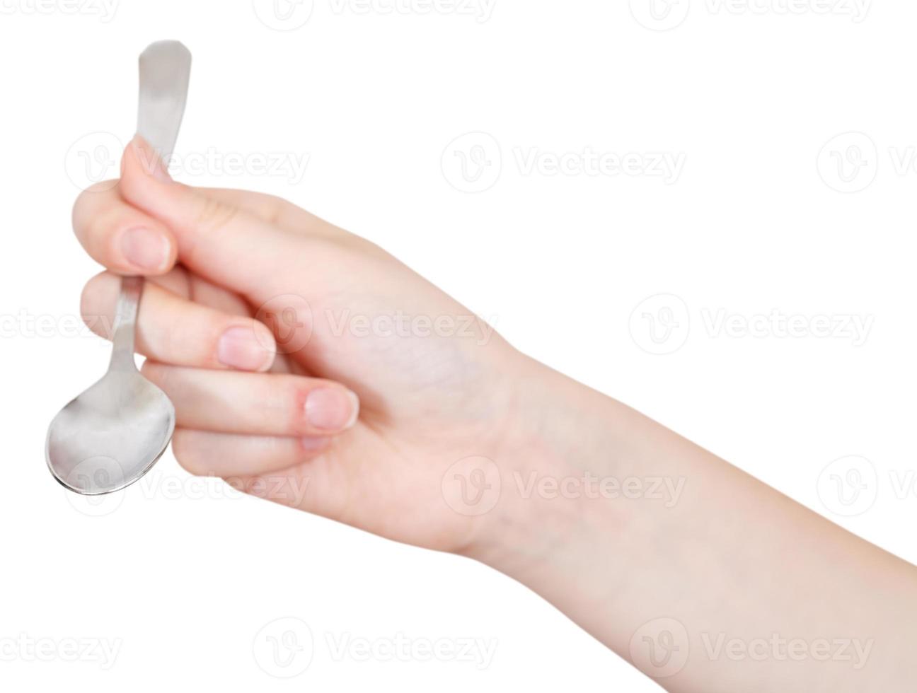 hand with empty teaspoon isolated photo