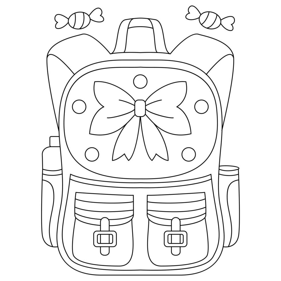 School bag backpacks with toffee ornaments coloring pages for kids vector