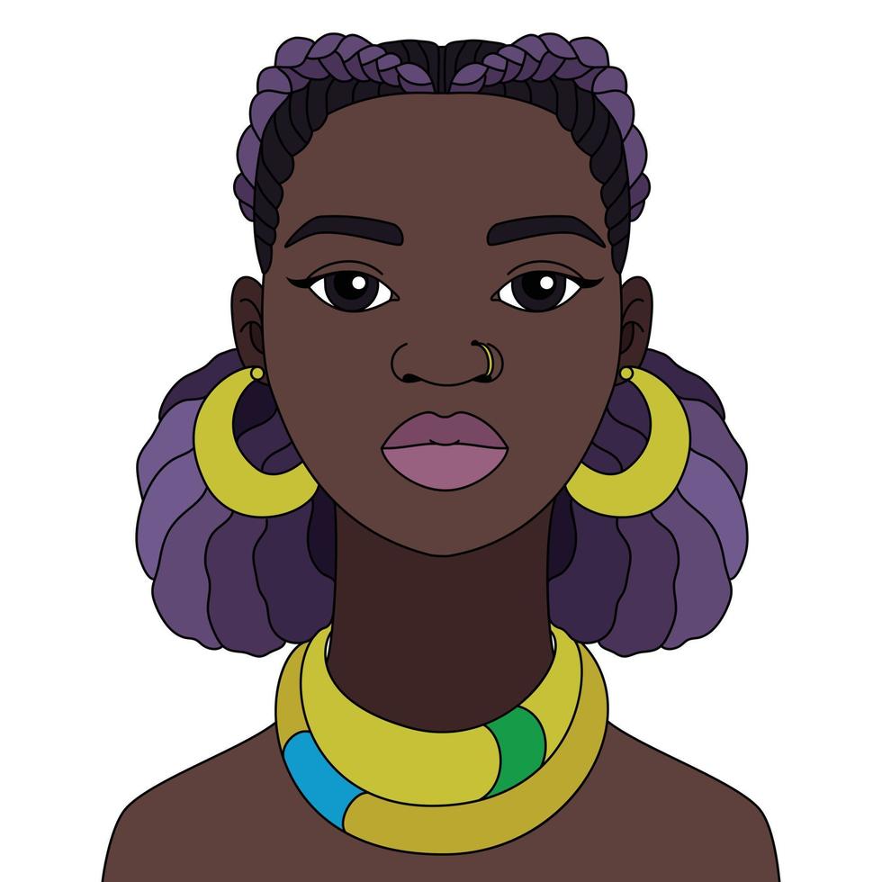 Simple African Black woman vector Afro girl coloring illustration pages