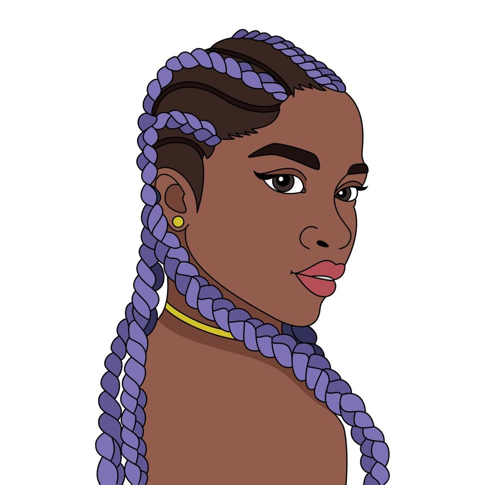 Black Woman Illustration With Braids Afro girl vector coloring illustration