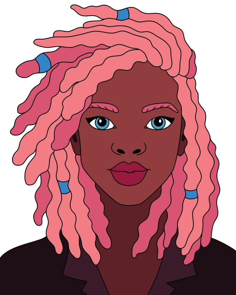 peinado rosa mujer negra africana afro chica moderna vector ilustración para colorear ilustraciones