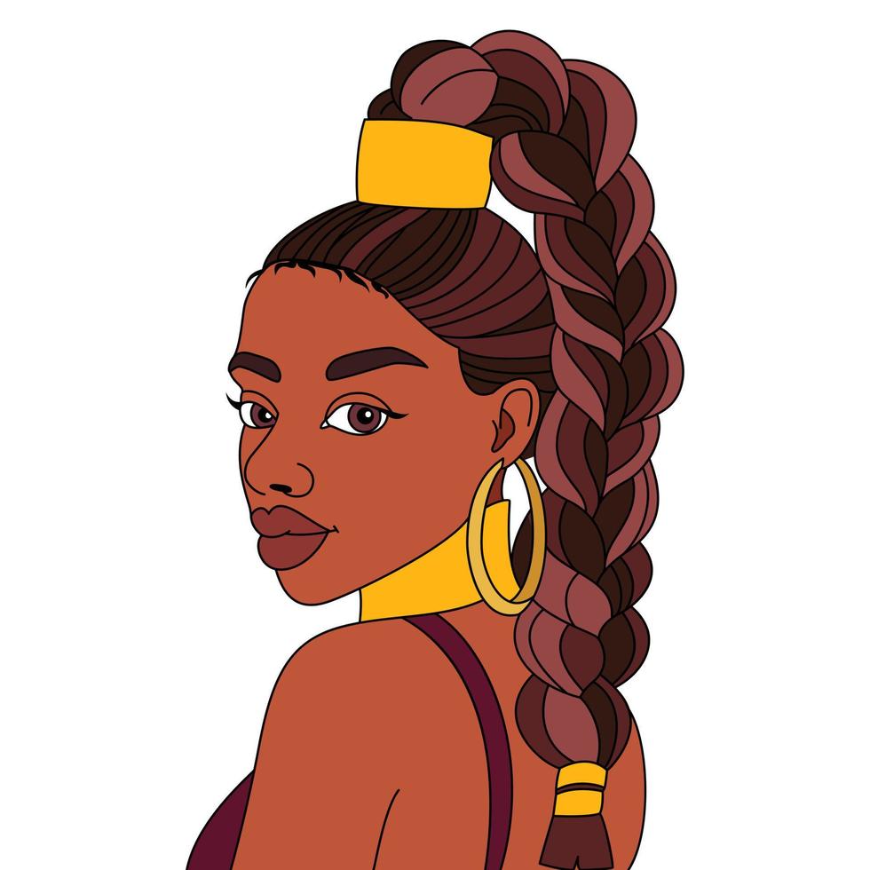 hermosa mujer afroamericana trenzas peinado afro chica peinado vector para colorear ilustración