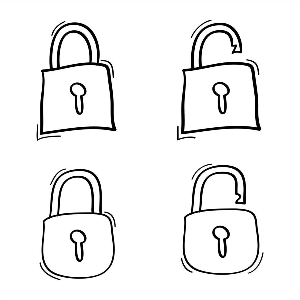 hand drawn padlock icon in doodle style vector