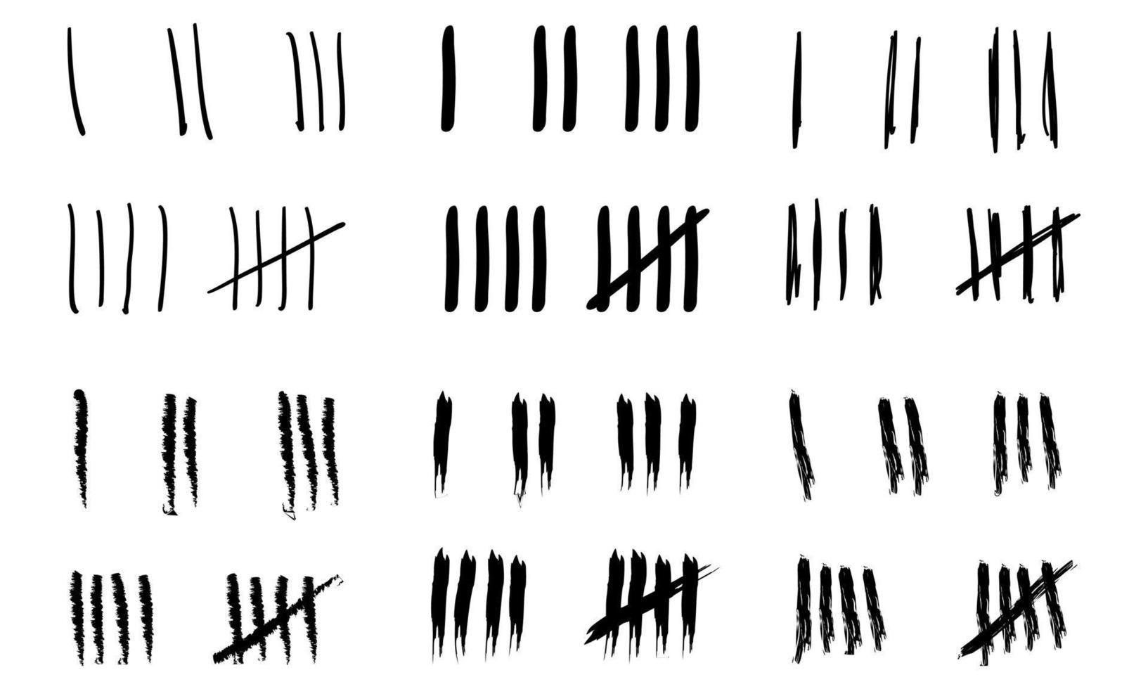 establecer el contador de líneas de palos de pared de prisión dibujados a mano en estilo de fideos vector