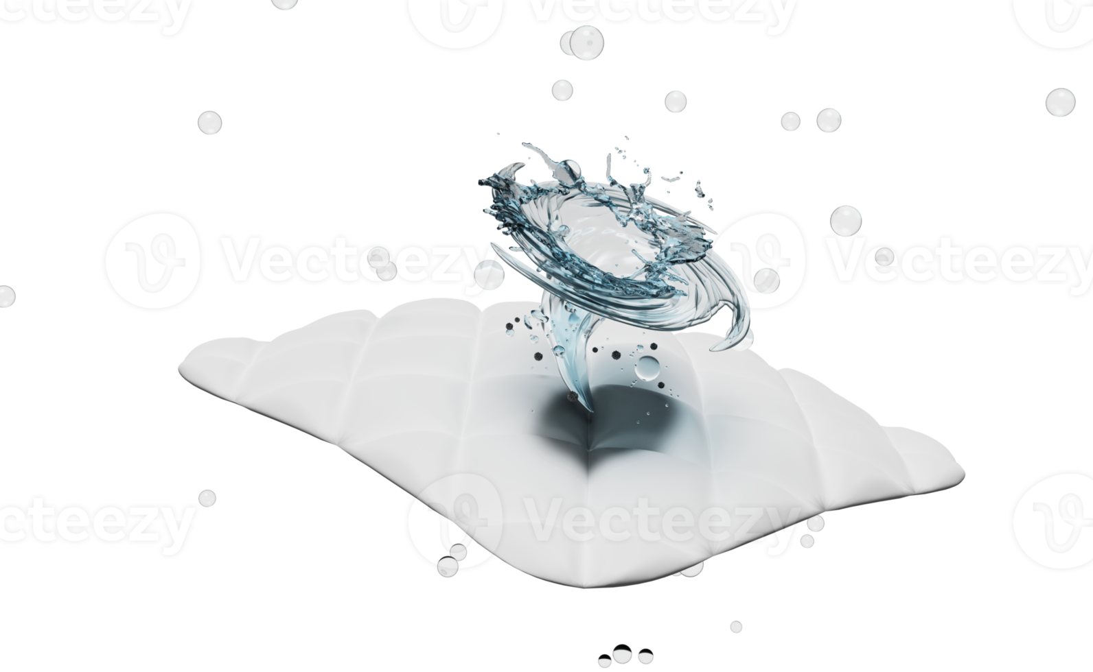 3d lavaggio con un' idromassaggio, mostrare liquido detergente, vortice, acqua rotante su il tessuto fibra superficie, pubblicità illustrazione pulito con lavaggio polvere, isolato, 3d rendere png