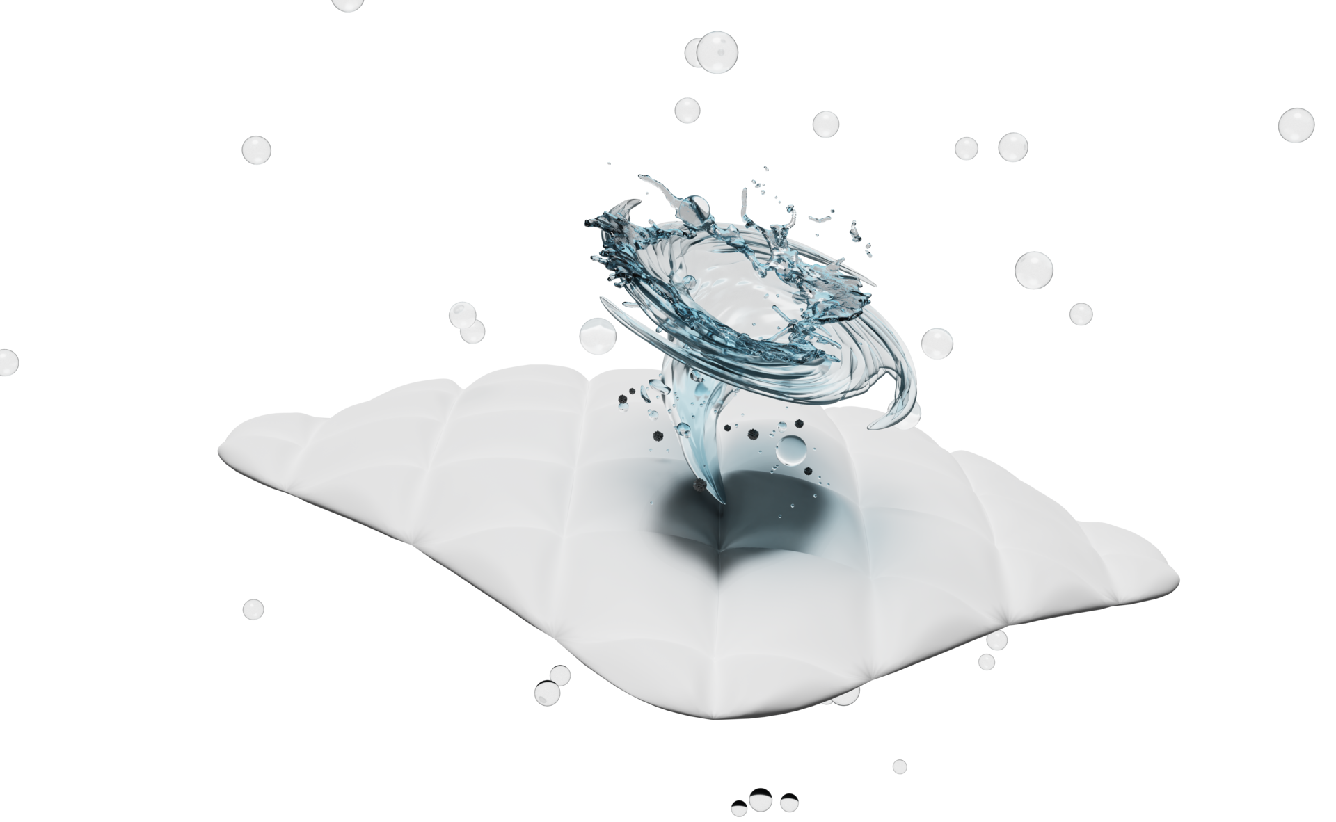 3d washing with a whirlpool, show liquid detergent, vortex, water