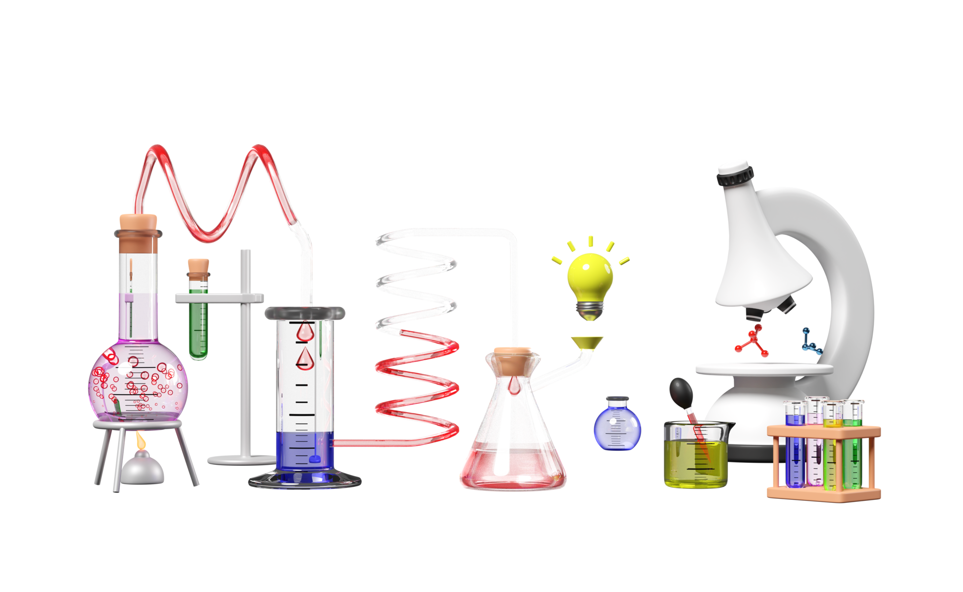 3d science experiment kit with alcohol lamp, beaker, test tube