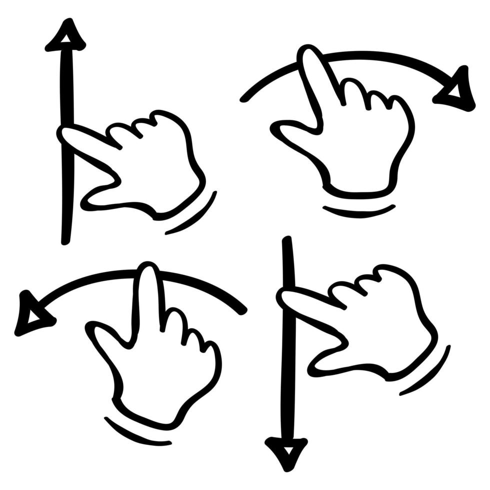 hand drawn swipe hand icon in doodle style vector