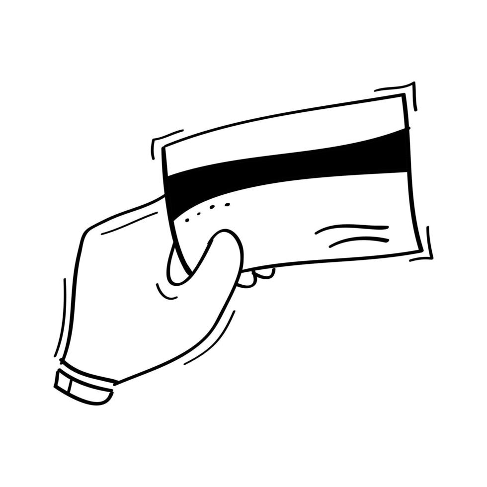 mano dibujada mano sosteniendo tarjeta de crédito vector