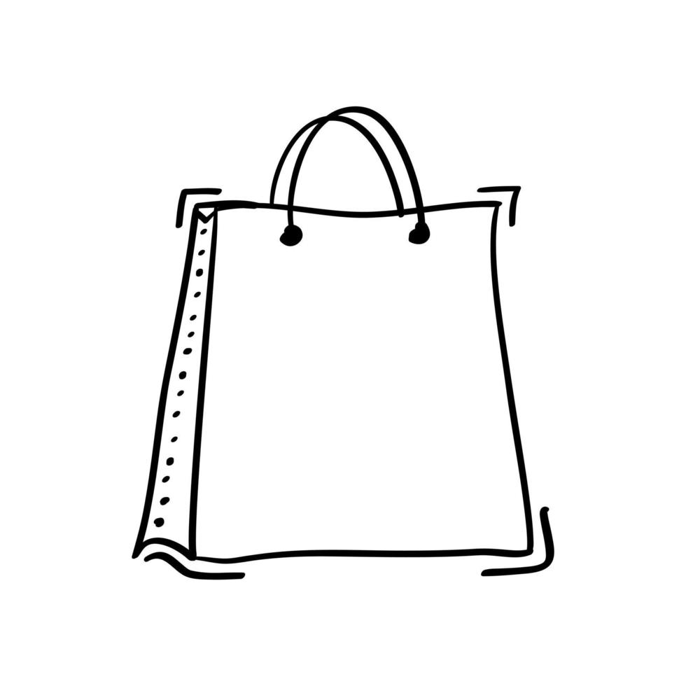 hand drawn shopping bag icon in doodle style vector