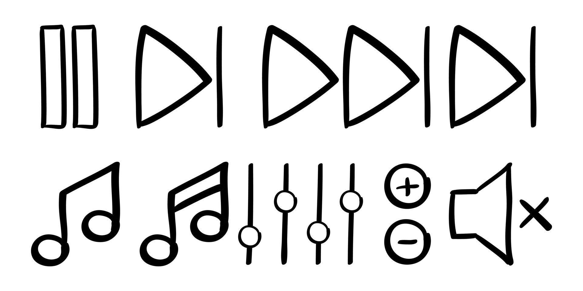 set of hand drawn music controls in doodle style vector