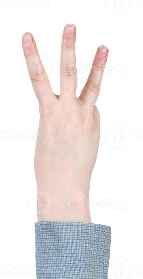 counting three - hand gesture isolated on white photo