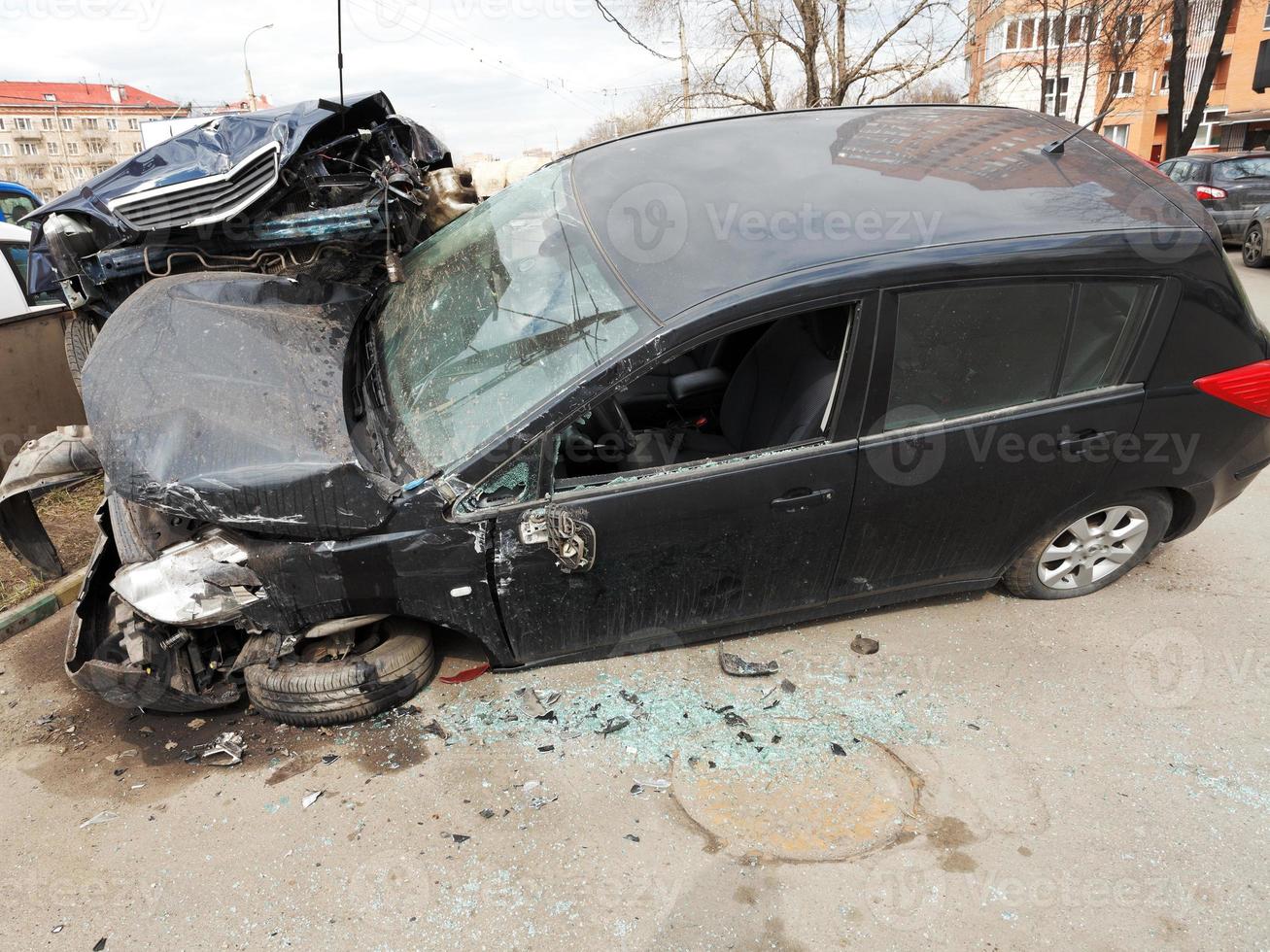 car broken during road accident photo