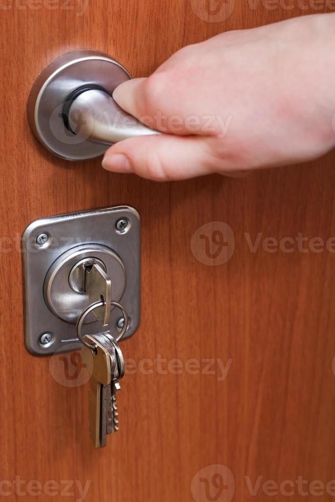 opening house door and bunch of keys photo