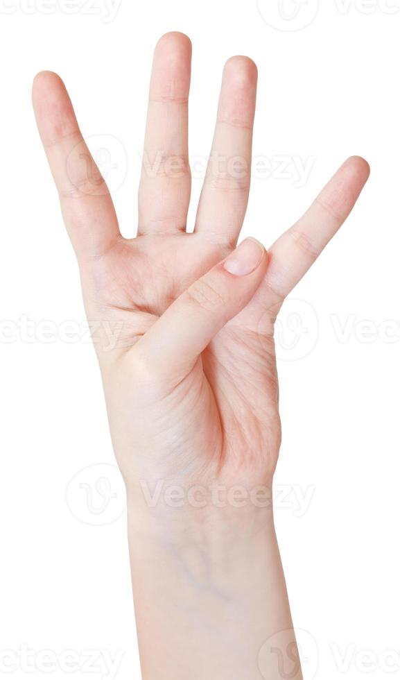 finger counting four - hand gesture photo