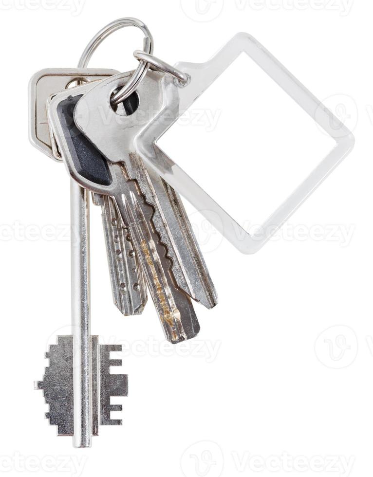 bunch of house keys on ring and keychain photo
