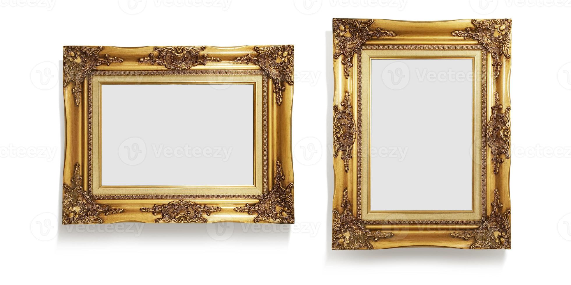 golden antique photo frame isolated on white