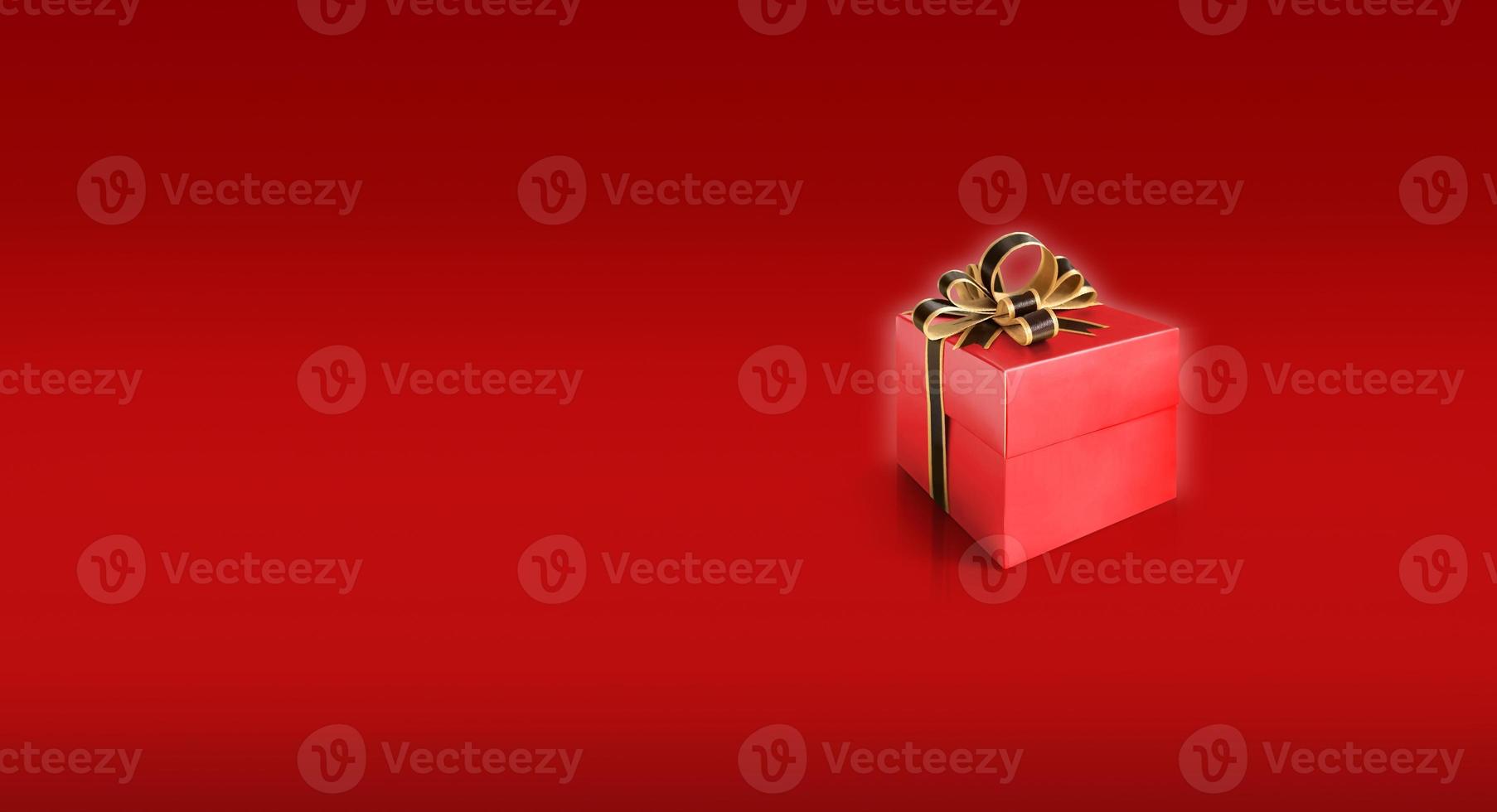 gift box holiday birthday new year valentine text space on red background photo