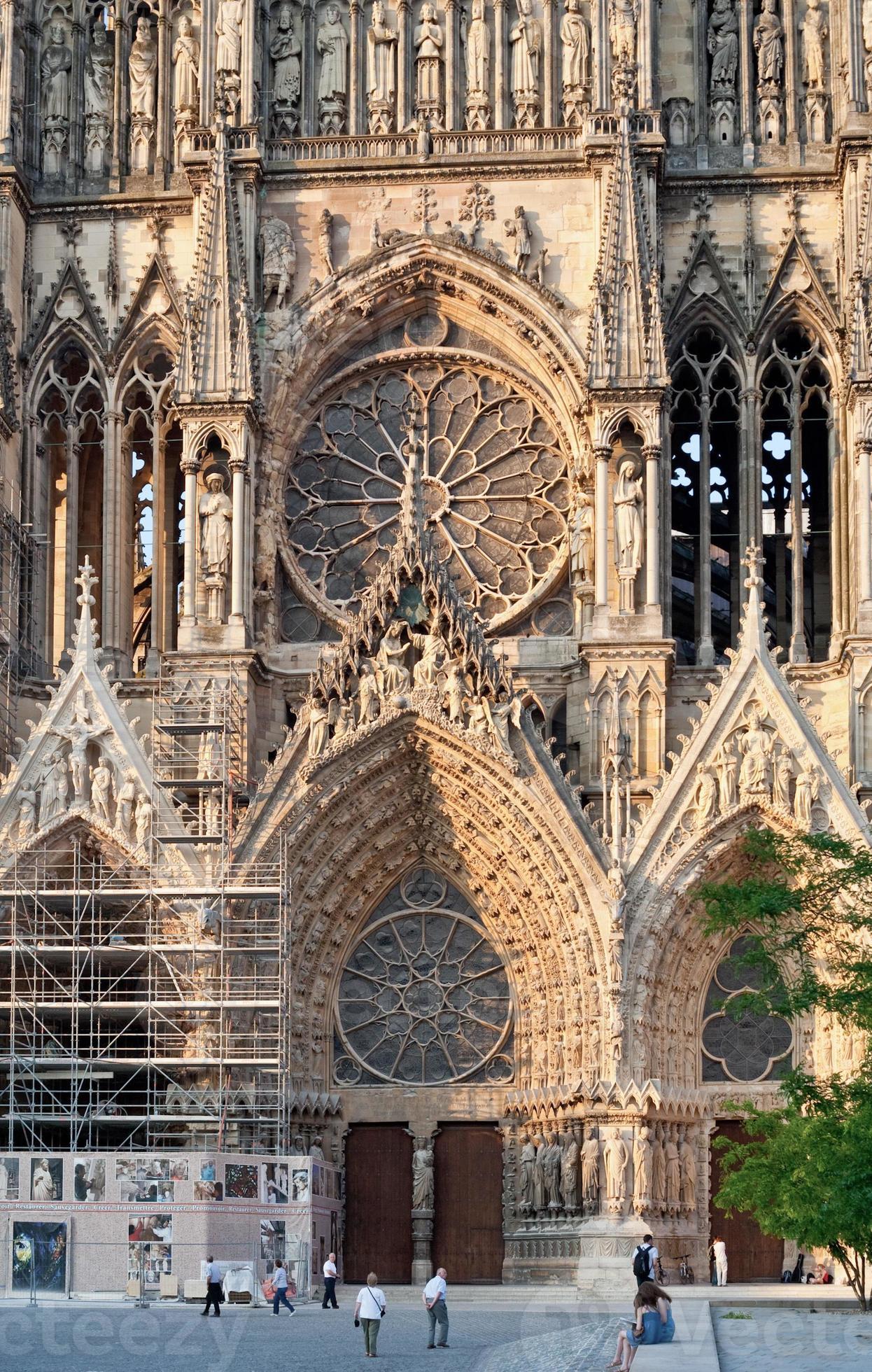 Entrance in notre dame cathedral in reims france 11852529 stock photo