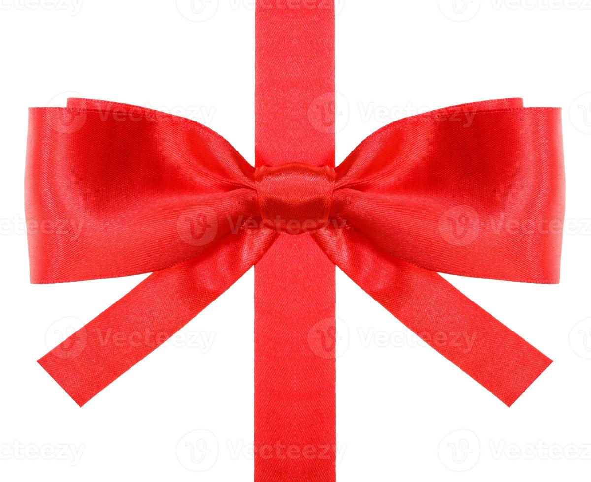 red bow with square cut ends on vertical ribbon photo